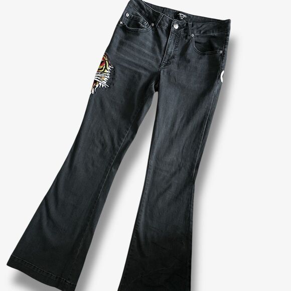 ED HARDY Jeans Slim Women’s 28x30 Tiger Head  - 10” Flare Wide Leg - Y2K - Picture 3 of 11